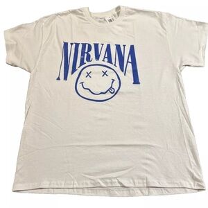 NEW Nirvana Men's Short Sleeve White Graphic Crew Neck Tee Size XL Kurt Cobain